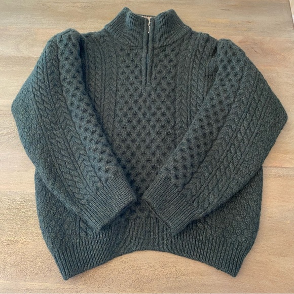 Blarney Woollen Mills Ireland 100% Merino Wool Aran Green Half Zip Size L - Picture 10 of 11